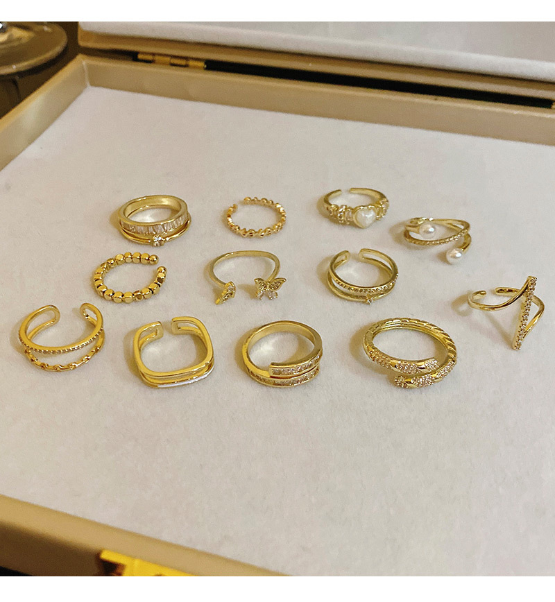 Fashion Geometric Copper Inlay Artificial Pearls Zircon Open Ring