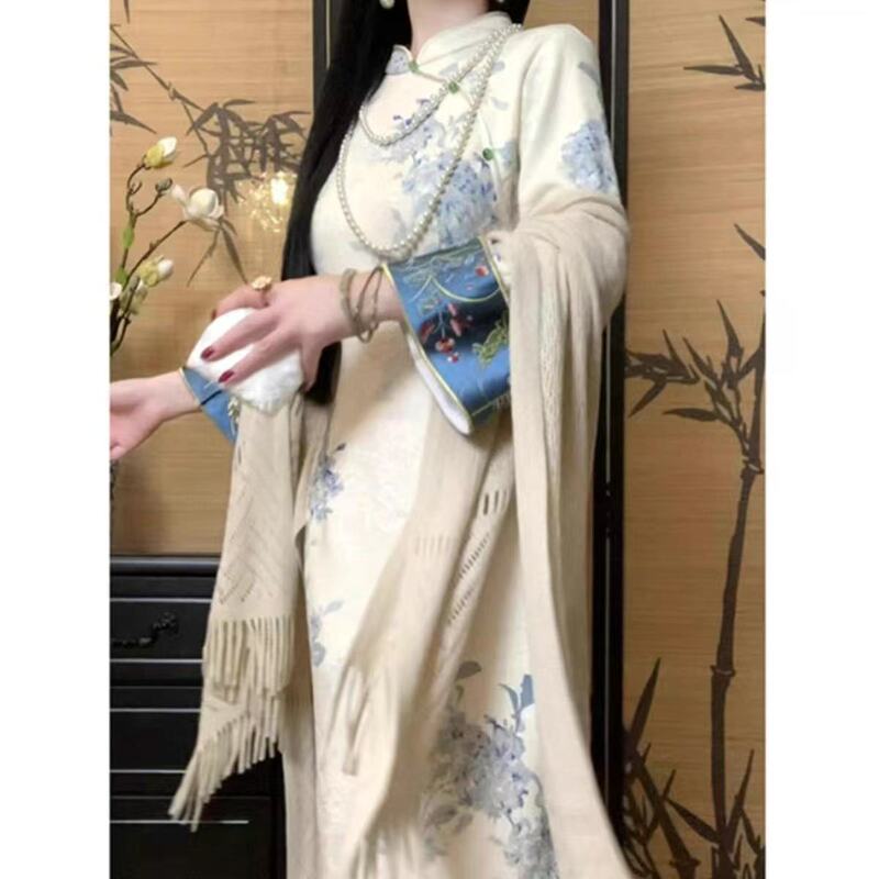 2025秋冬新款高级感新中式超仙温柔旗袍裙蓝花瓷优雅文艺范连衣裙|undefined