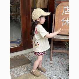 女童夏季套装2025新款儿童宝宝网红炸街韩版字母短袖T恤格纹短裤