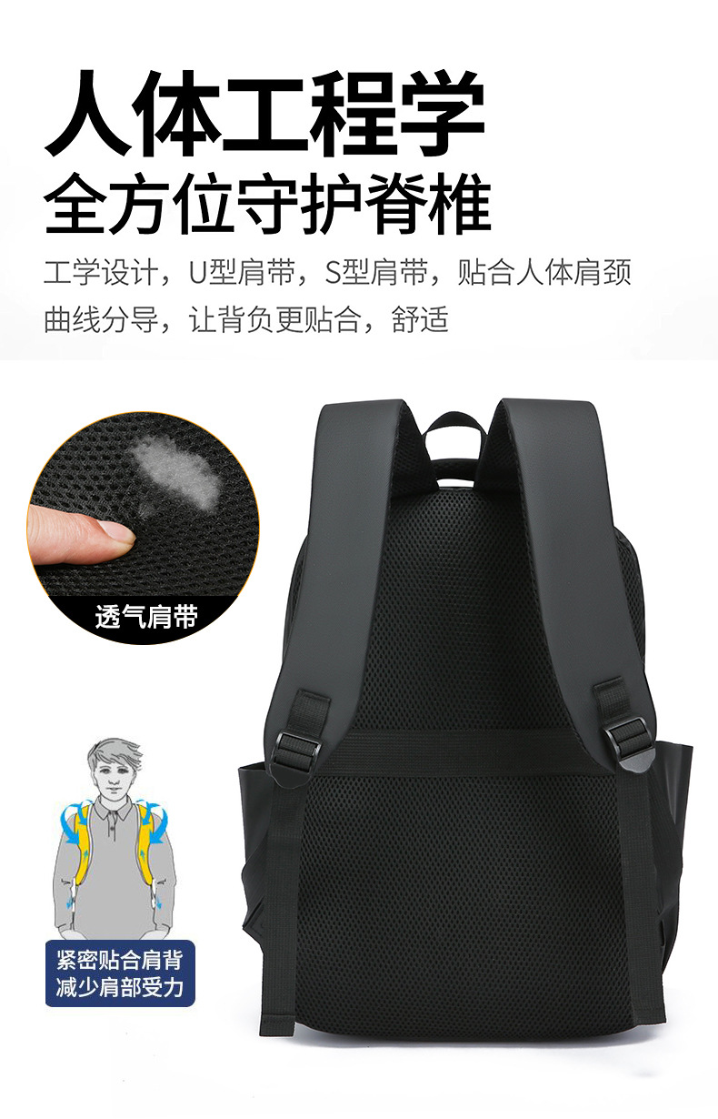 Cross-border business backpack, men's commuting and office computer bag, water-resistant double backpack, lightweight and large-capacity student schoolbag undefined