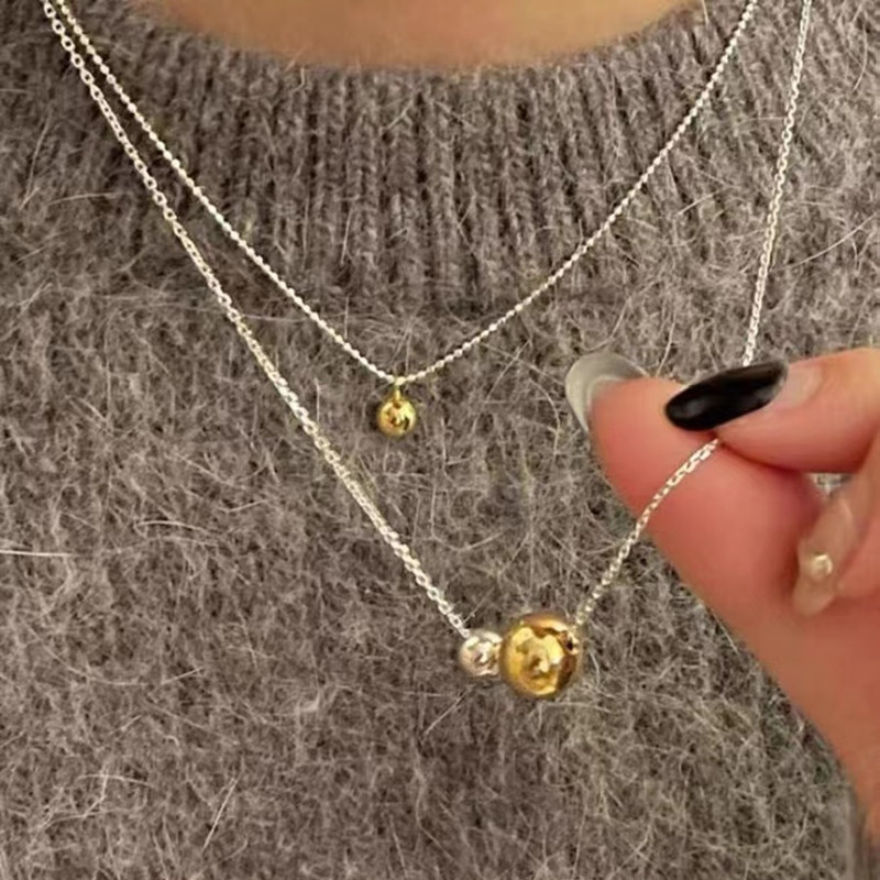 Ins Wan Physics Theory Niche Design Gold and Silver Contrast Color Bead Necklace Women's Cold Style Casual Casual Sweater Chain Ins Wan Physics Theory Niche Design Gold and Silver Contrast Color Bead Necklace Women's Cold Style Casual Casual Sweater Chain