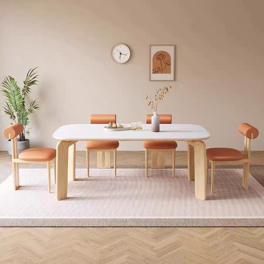 Retro mesa de comedor de madera maciza rectangular moderno minimalista estilo casero creativo mate blanco puro roca placa mesa de comedor y silla