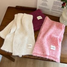 韩版氛围感秋冬季围巾女韩版纯色针织毛线含羊毛保暖百搭保暖围脖