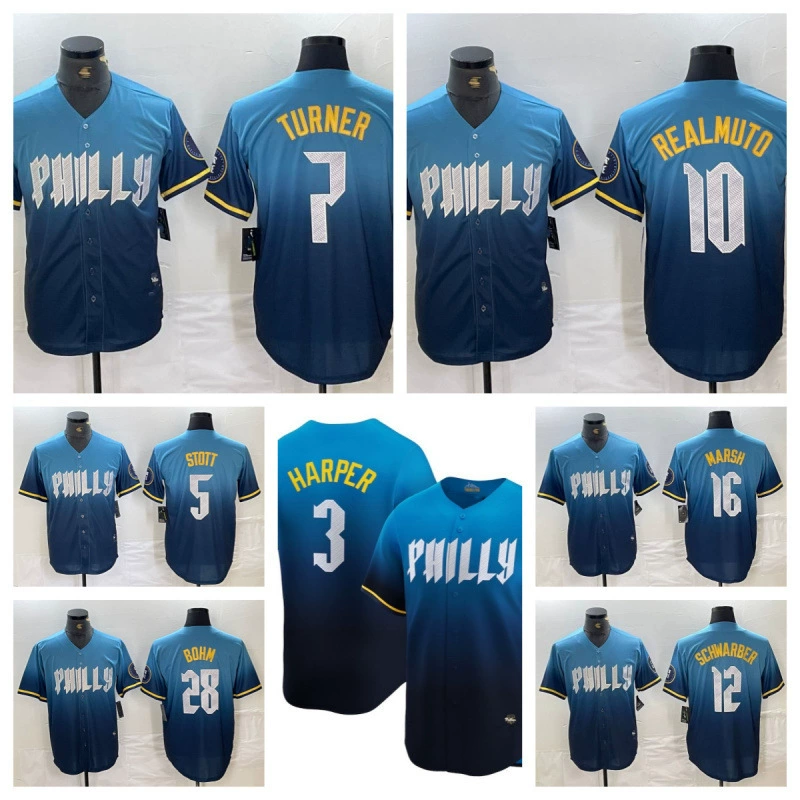 2025 новый бейсбольный костюм Phillies jersey # 3HARPER вышитый градиентный бейсбольный костюм