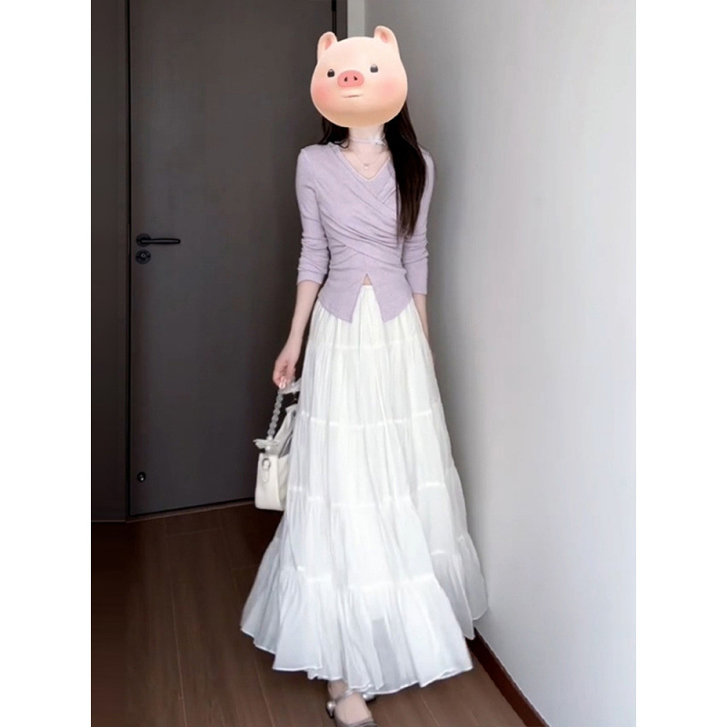 法式紫色长袖连衣裙子女早秋季2025新款小个子巨好看气质长裙套装|undefined