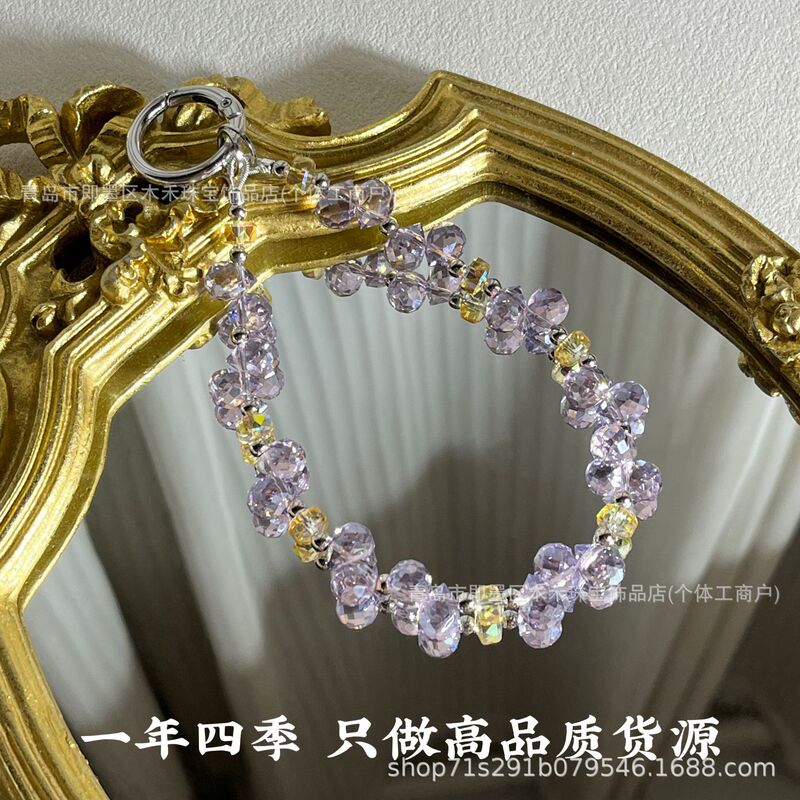 Popular purple strawberry crystal fat water drop yellow wheel bead luxury beaded bag charm/phone chain, dual-wear style 0694 Popular purple strawberry crystal fat water drop yellow wheel bead luxury beaded bag charm/phone chain, dual-wear style 0694