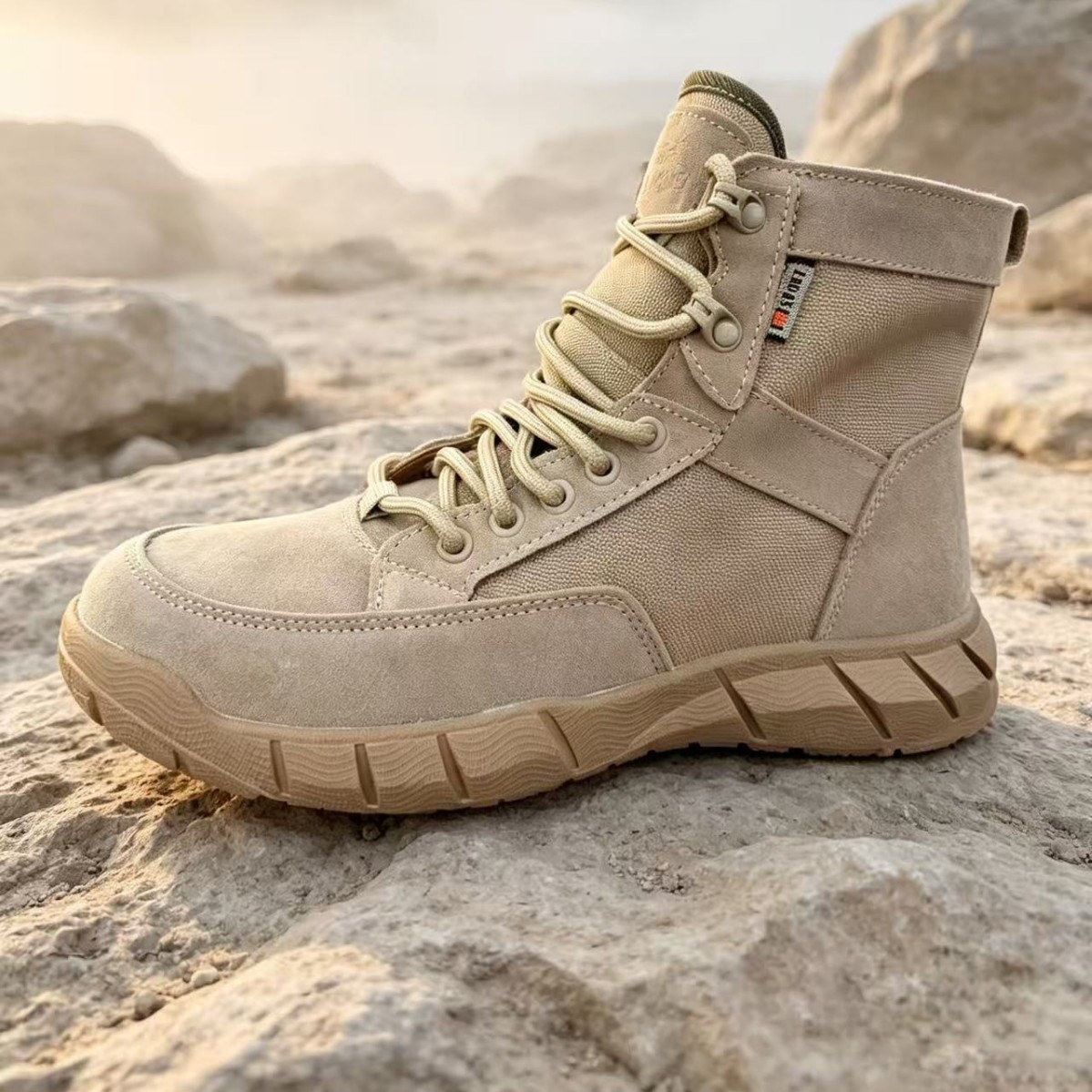 Men's and women's high-top outdoor hiking boots, sand-colored suede leather, casual mountaineering shoes, durable and slip-resistant, suitable for commuting and workwear, wholesale