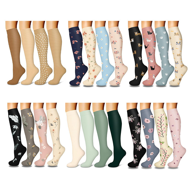 4 Pairs of Sports Compression Socks, Long Compression Socks for Men and Women, Strong Pressure, Elastic, Breathable, Non-Slip, Cross-Border Hot-Selling Item 4 Pairs of Sports Compression Socks, Long Compression Socks for Men and Women, Strong Pressure, Elastic, Breathable, Non-Slip, Cross-Border Hot-Selling Item