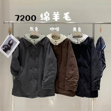 撞色领棉衣女 2025冬新款韩版宽松休闲纯棉中长款风衣棉服 7200