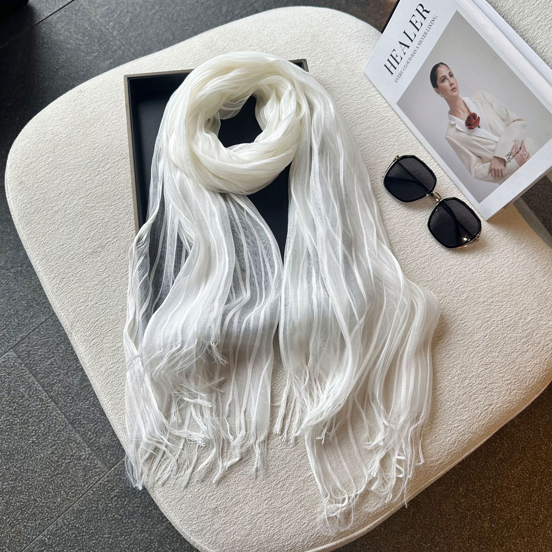 New style lightweight silk scarf for women, summer versatile long tassel fairy feather shawl for women