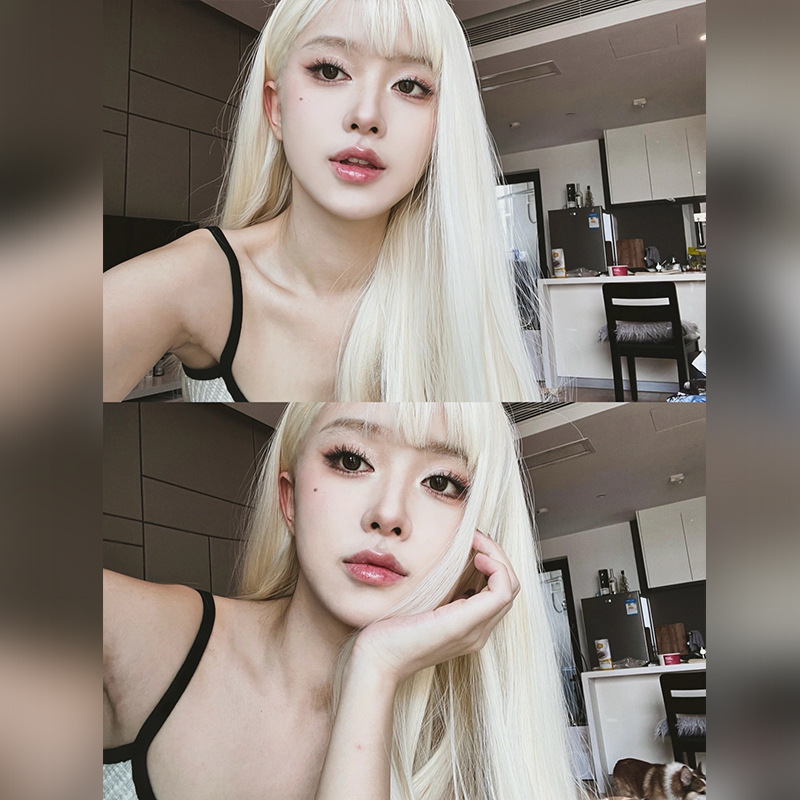 Wig women's golden long straight hair air bangs online celebrity jk style women's headgear sweet cute anchor Wig women's golden long straight hair air bangs online celebrity jk style women's headgear sweet cute anchor