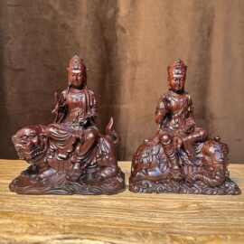 黑檀木雕刻文殊菩萨佛像摆件家居客厅玄关装饰新居佛龛摆设工艺品