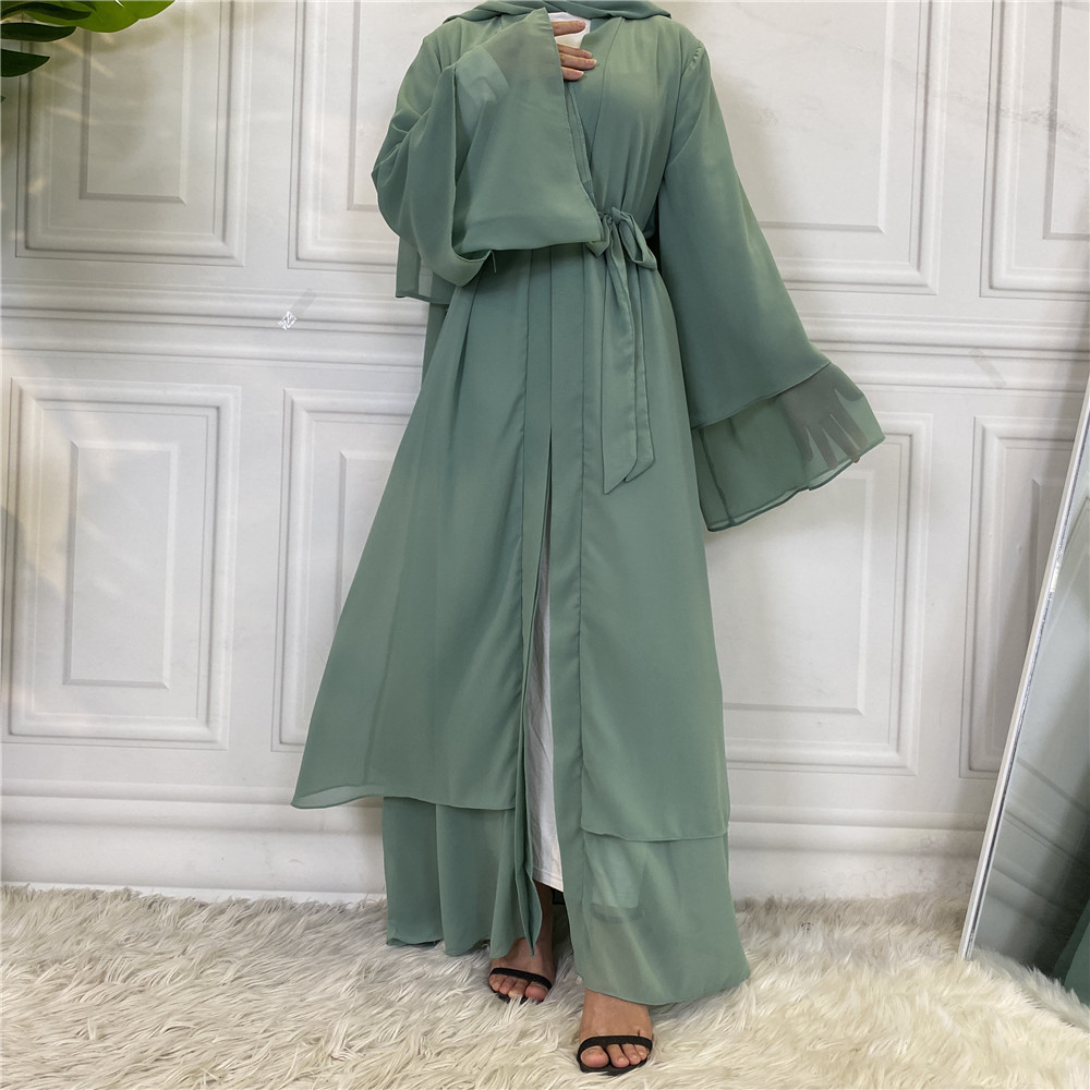 1875#[With hijabs]2 layers Chiffon Lantern Sleeve Abaya - CHAOMENG MUSLIM SHOP