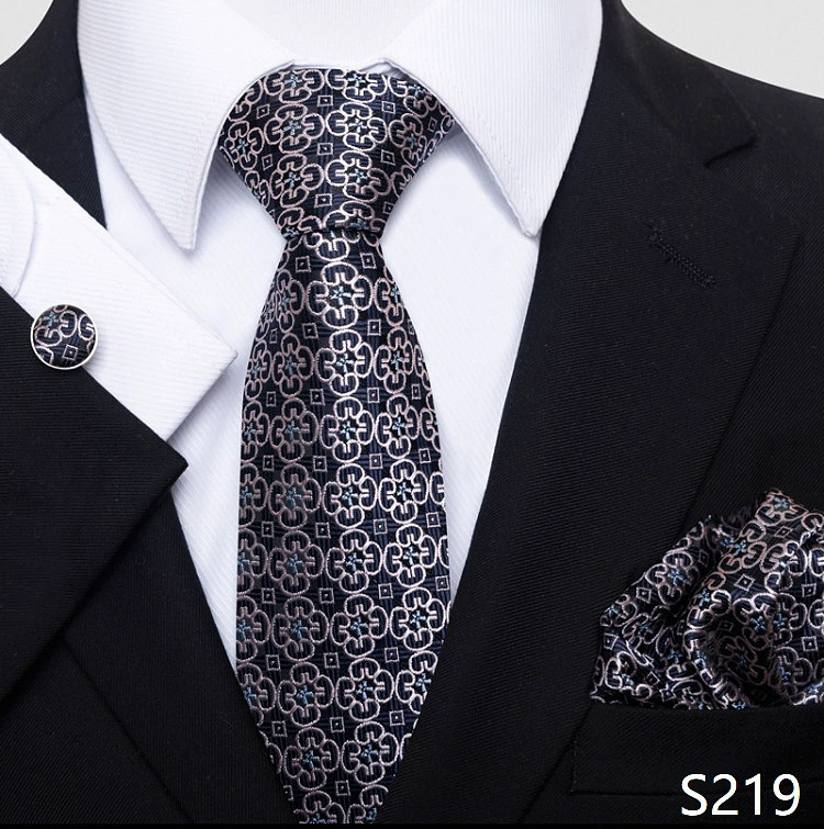 Ready stock solid color polka dot plaid tie wholesale solid color men's tie tie cufflinks pocket square set 8cm