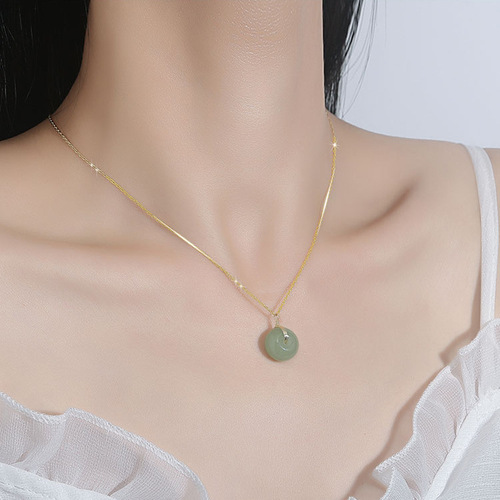 Heavenly Jade Peace Knot Necklace, Light Luxury Hanfu Style, 2025 Ancient Style Round Jade Pendants, Lockchain, National Trend