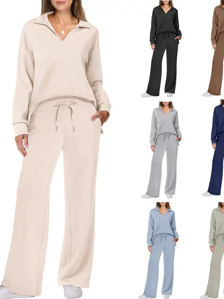 2023 Amazon Europe and the United States autumn and winter new fashion casual women's long sleeve drawstring solid color commuter pants suit women