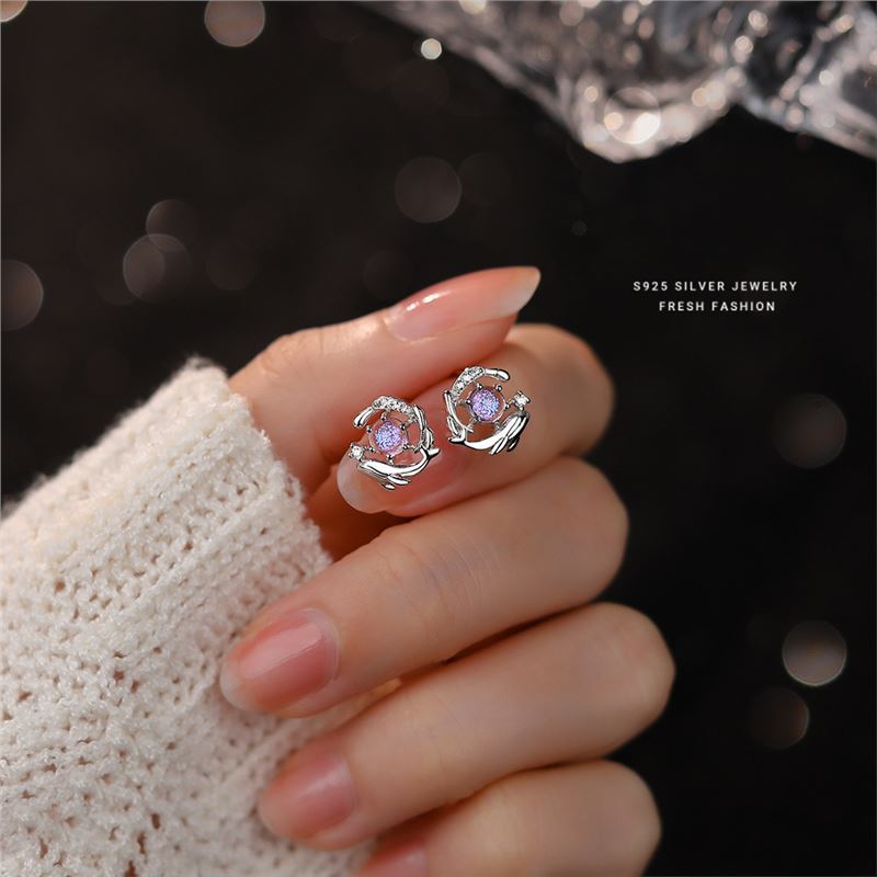 S pierre de verre en argent pur, comme une baleine entrant dans la mer, boucles d'oreilles 52 Hz pour femmes, boucles d'oreilles à la mode et de niche,_voghion.com