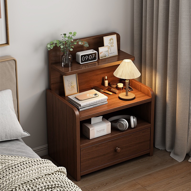 Casual Modern Bedside Table Solid Wood Leg Storage Cabinet Small Simple Bedroom Home 2025 New Bedside Storage Rack