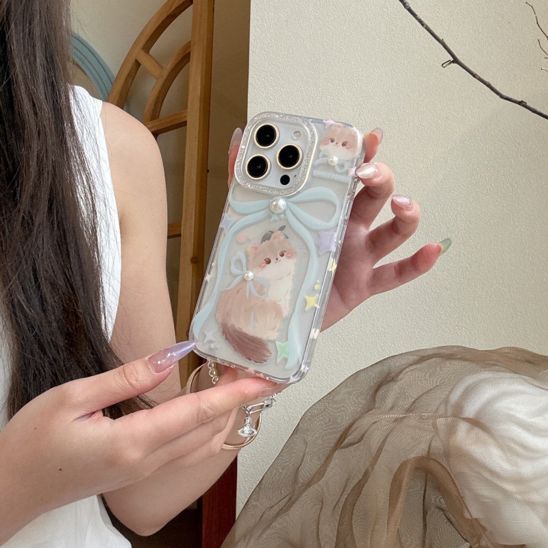 Fun lindo y suave lazo gatito para iphone15 Apple 16ProMax funda para teléfono móvil 13 nuevo 14