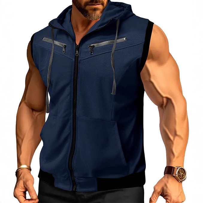 2026 Amazon Hot-Selling Factory Direct Sale New Men's Hooded Sleeveless Vest Men's Color-Block Zipper Vest 2026 Amazon Hot-Selling Factory Direct Sale New Men's Hooded Sleeveless Vest Men's Color-Block Zipper Vest