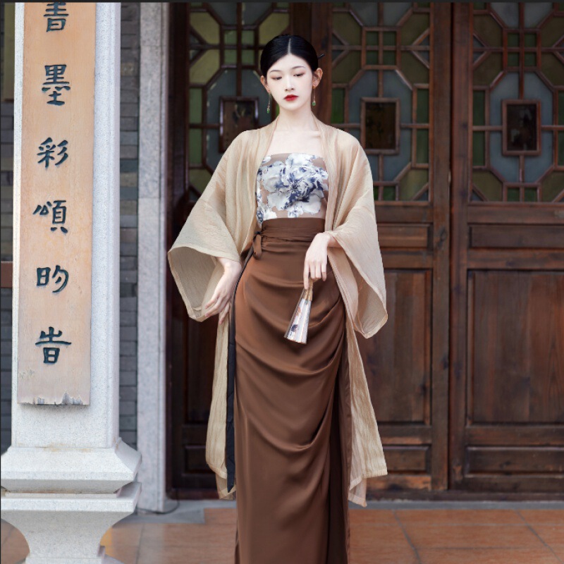 Real-life Guofeng Hanfu Women's Daily Commuter Printed Vest Changgan Temple Sunscreen Coat Song-made Strapless Modified Skirt