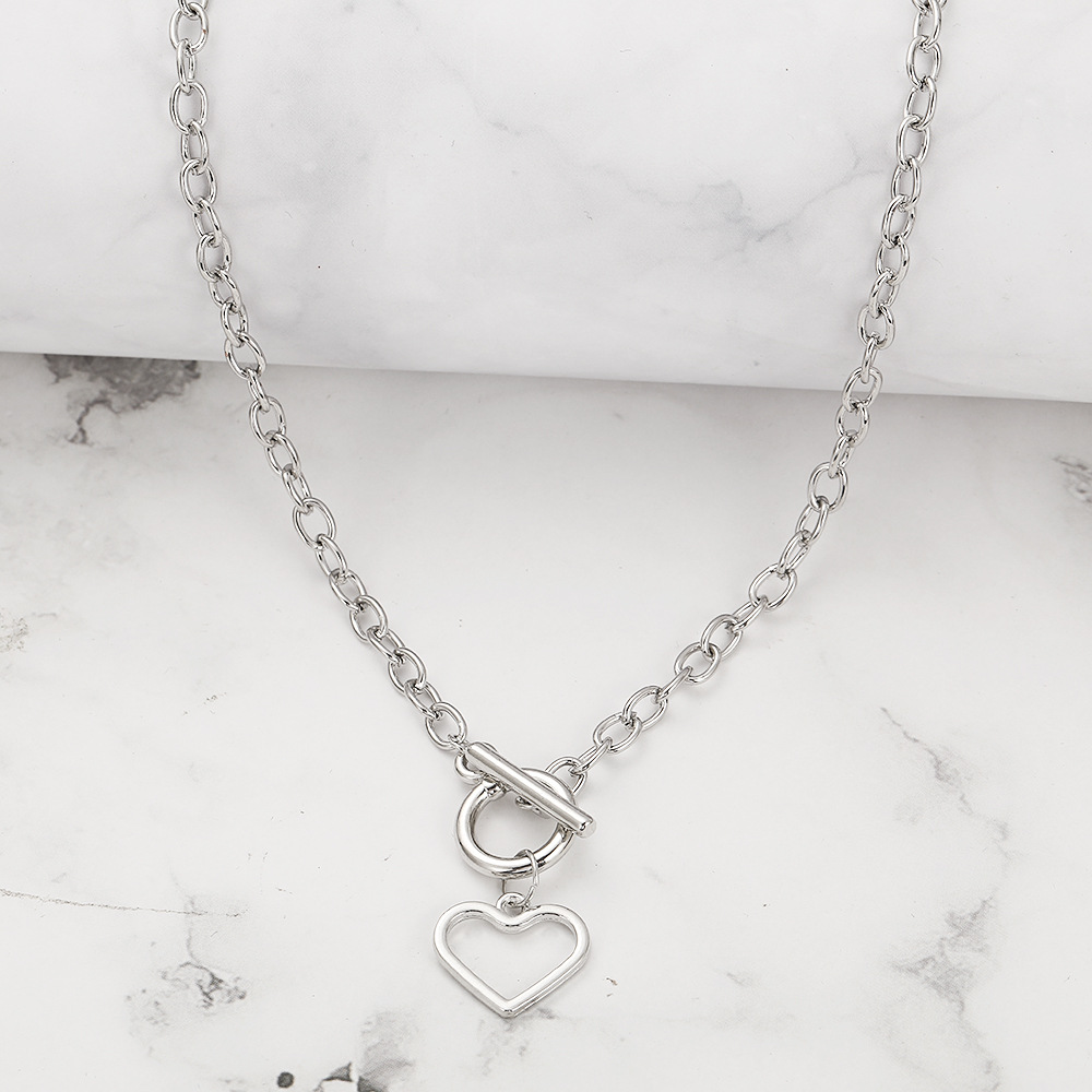 new heart pendent OT buckle alloy thick clavicle chain
