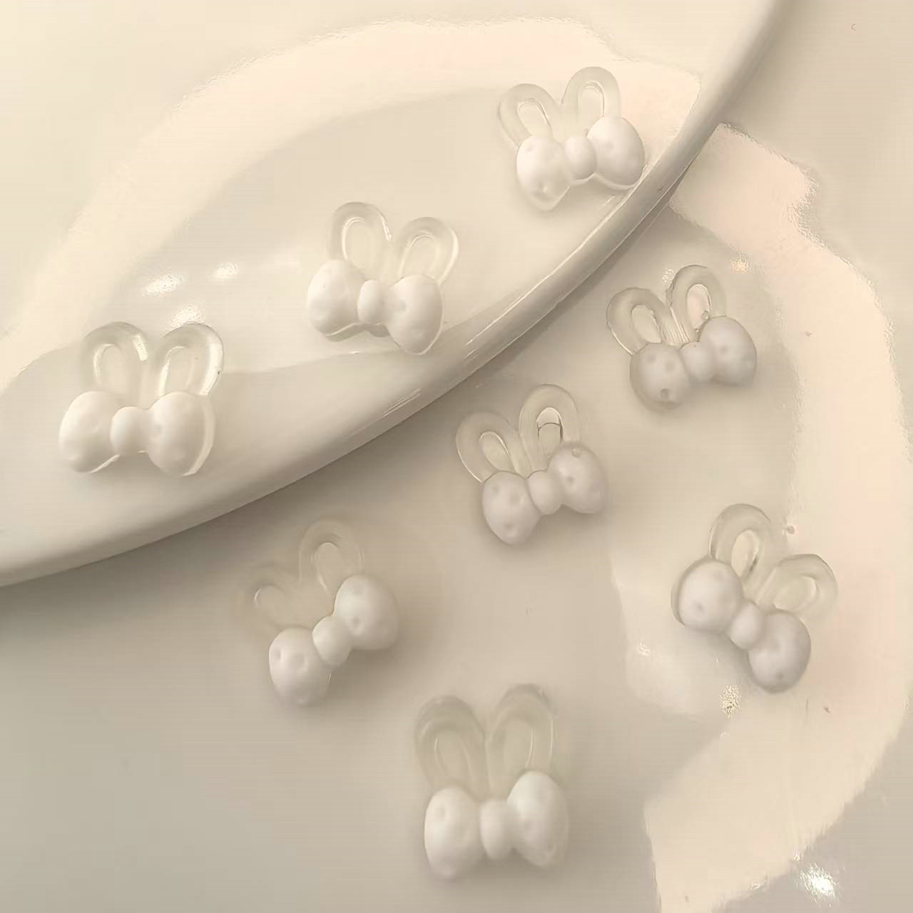 透明夜光光变蝴蝶结兔耳朵美甲饰品批发发夹配饰材料贴片0021