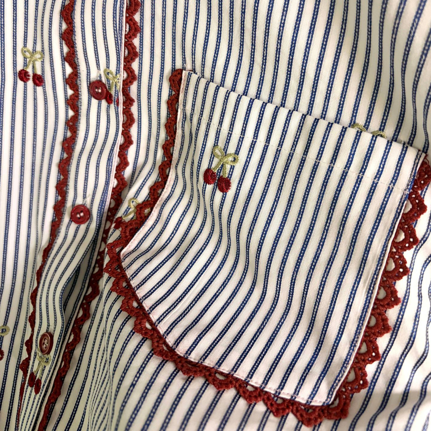 Cereza francesa bordada rayas camisa de mangas largas mujeres europeas y americanas camisa de viaje delgada suelta image 5