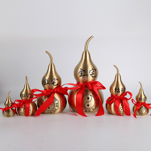 Pure copper large gourd five Emperor money pendant gossip gourd open cover Hollow home decoration living room crafts ornaments