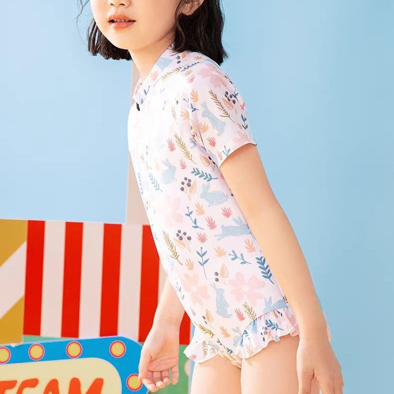 Women's Large Children's one-piece zipper swimsuit anti-light swimming coach recommend cute floral style
