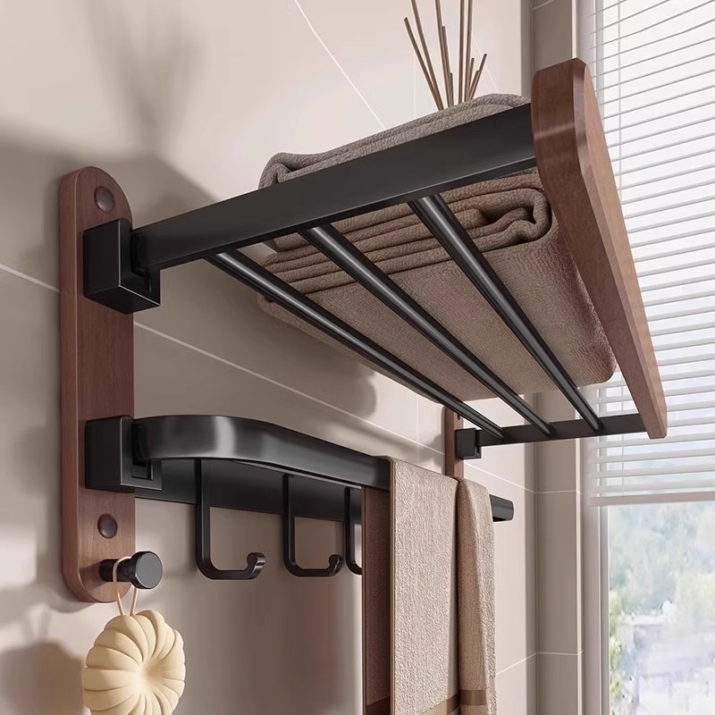 Walnut Towel Rack No-Drill Bathroom Storage Rack for Restroom Toilet Bathroom Towel Holder