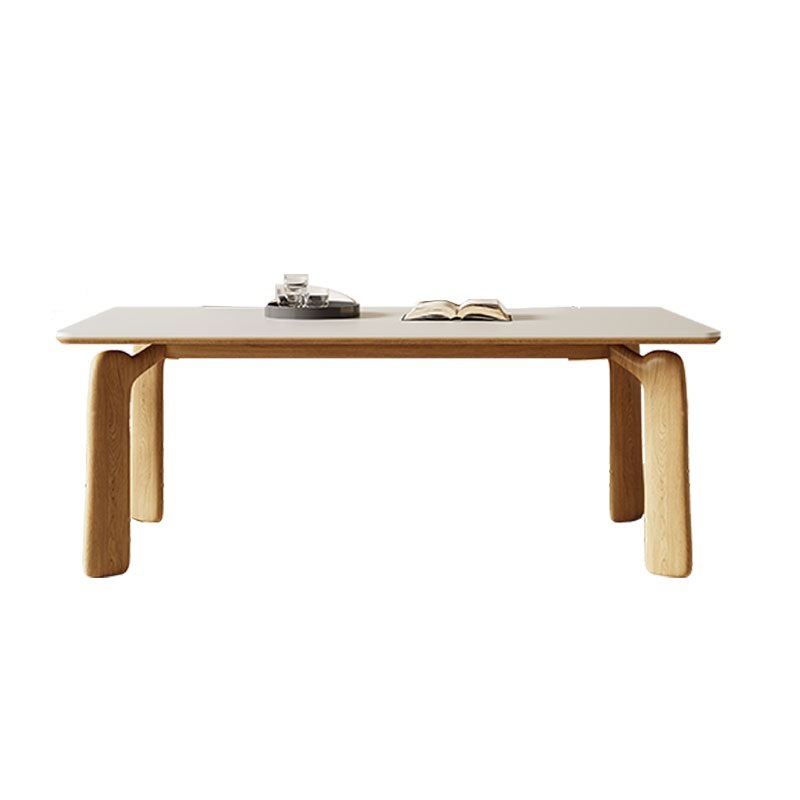 Luz de estilo crema de madera lujo moderno simple hogar pequeño apartamento roca placa mesa de comedor madera maciza rectangular Internet celebridad mesa de comedor y silla
