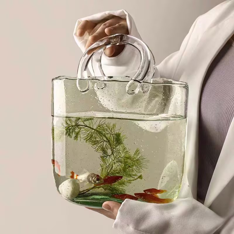 Cross-Border High-End Transparent Bag Glass Vase High-Value Desktop Creative Fish-Keeping Flower Arrangement Art Decorative Ornaments