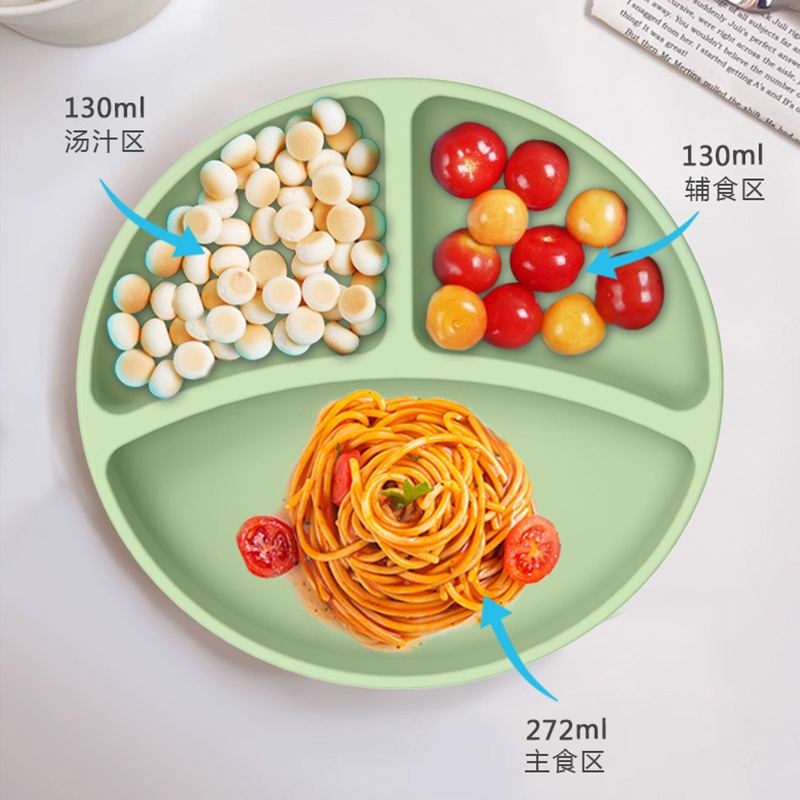 Bebé de silicona plato bebé ventosa compartimento tazón tenedor cuchara babero auto-alimentación niños suplemento alimenticio traje vajilla