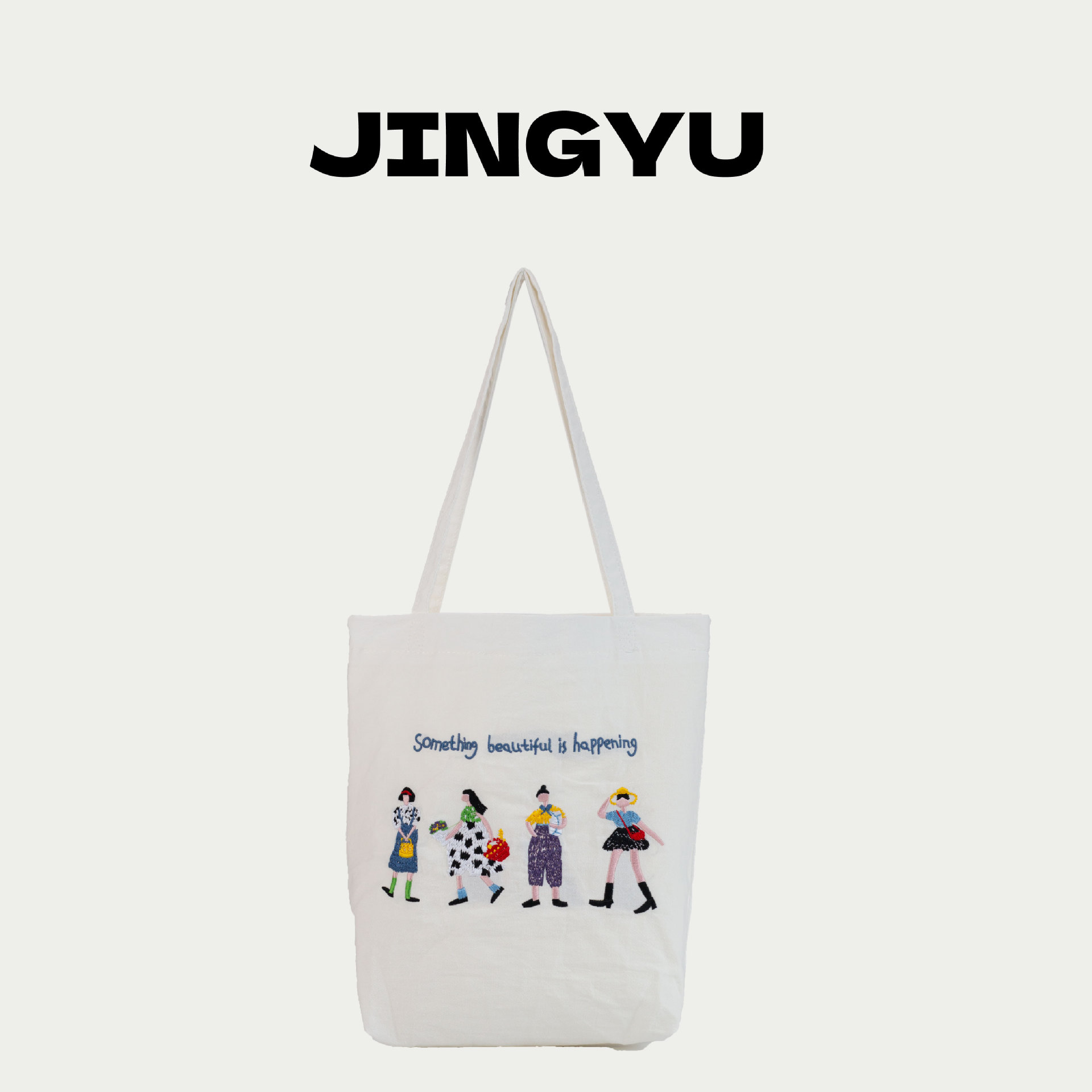 2024 새로운 Ins 한국 스타일 틈새 디자인 캔버스 가방 여성 일본식 대용량 수놓은 미술 학생 어깨 가방