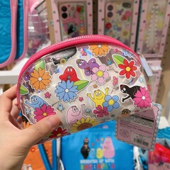 日本のババパパ PVC 半透明化粧品袋かわいい漫画の小さな花の収納袋小さな新鮮な小銭入れ