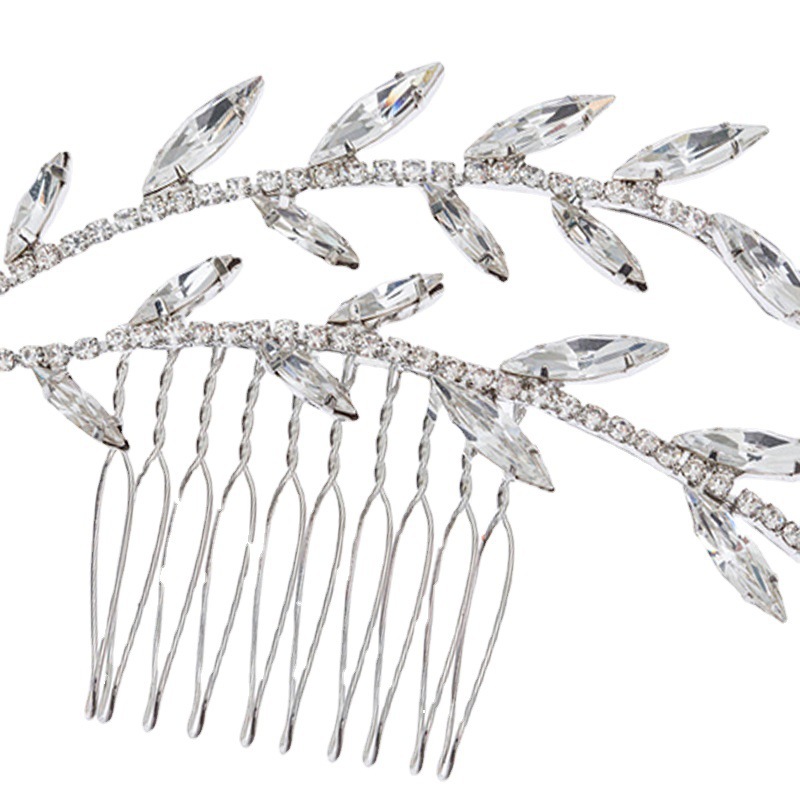 26g Weight Insert comb Hair Accessories Type Zircon Inlay Material Elegant Leaves Alloy Plating Inlay Zircon Insert Comb