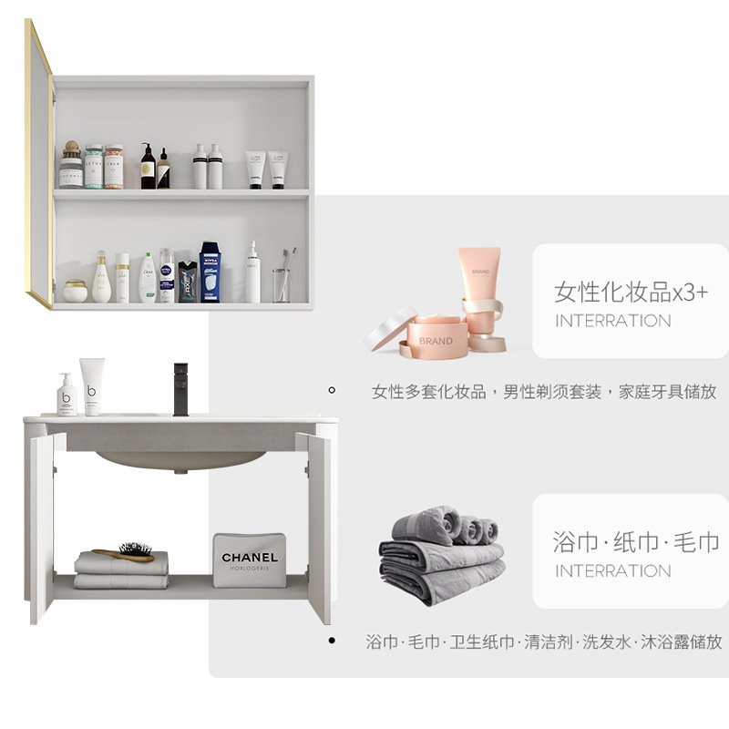 Instalación de aire de crema de aluminio espacio gabinete de espejo de baño combinación cerámica moderna lavabo lavabo gabinete de baño fabricante