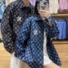 MLB韩国高版老花牛仔男女衬衫时尚宽松休闲情侣秋冬新款外套百搭
