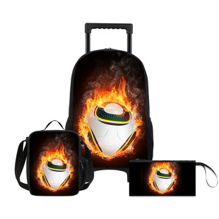 Cross-border custom pull rod three-piece student schoolbag creative printing tennis baseball pull rod bag 2024 new