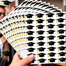 跨境黑色毕业帽贴纸成人礼证书信封密封pvc标签毕业自粘水瓶贴