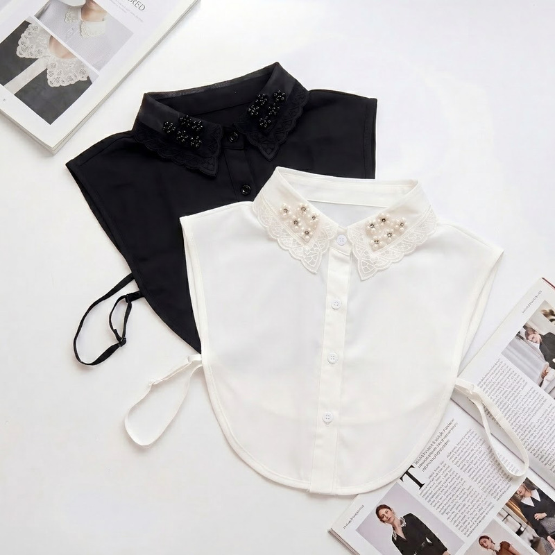 Women's Pearl Lace Trim False Collar, Versatile Shirt Decorative Collar, Chiffon False Collar for Sweater Layering Accessories Women's Pearl Lace Trim False Collar, Versatile Shirt Decorative Collar, Chiffon False Collar for Sweater Layering Accessories