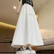 韩系简约半身裙女夏季显瘦遮肉垂感中长裙高腰纯色休闲通勤a字裙