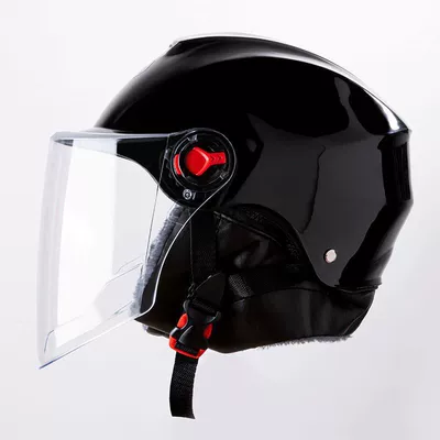 3C Certified Electric Vehicle Motorcycle: Motosiklet kaskı (dəbilqə) - half-helmet-glossy-black-removable-scarf-one-size-fits-all