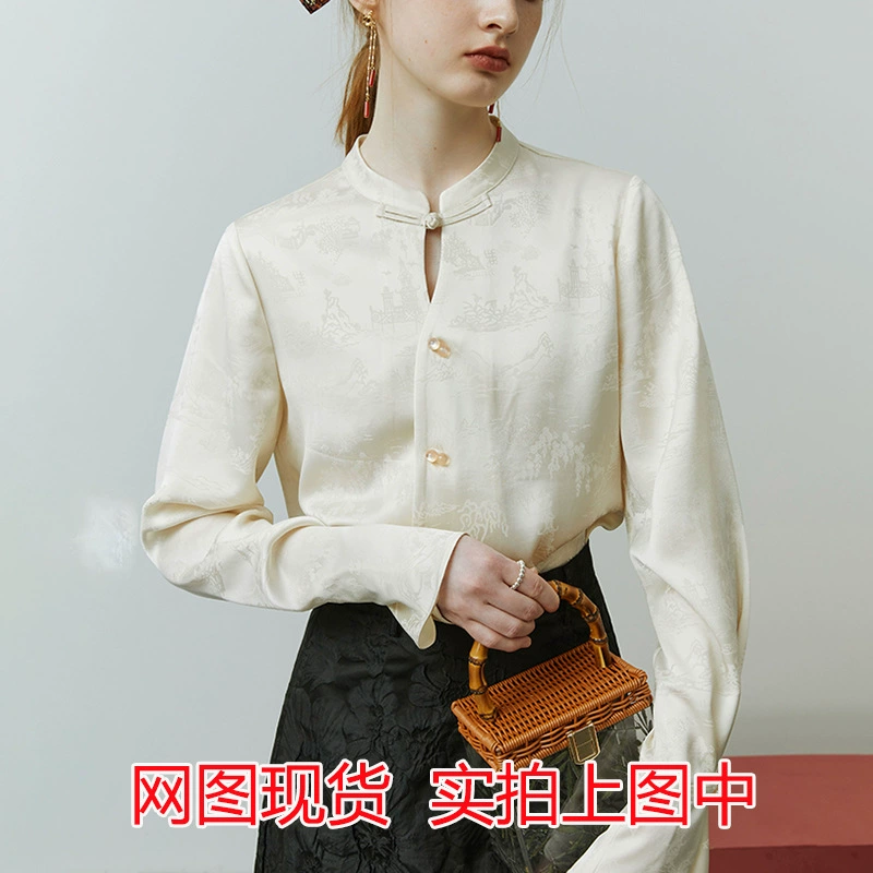 2024 новый жаккардовый уксусная кислота новый китайский стиль с пуговицами рубашка женская осень дизайн чувство нишевой топ