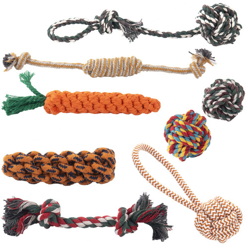 Wholesale pet teething supplies cotton rope toys Cat and dog rope knot toys Dog bite-resistant cotton rope knots