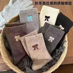 秋冬厚手の女性用ソックス 新作インズ 暖かい秋冬リボンストッキング ミッドカーフソックス レディース 春秋ロングソックス 1