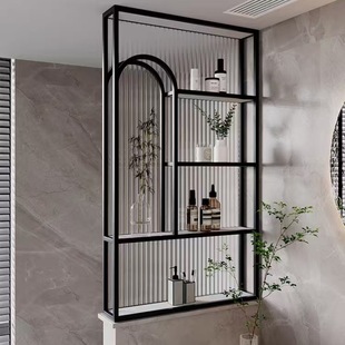Half-Wall Glass Partition Screen Entrance Entrance Shoe Cabinet Upper Metal Washbasin Dry-Wet Separation Semi-Shaded Storage Rack