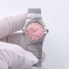 欧家新款星座三针蓝宝石28MM钻圈钢带女士表进口机芯石英机芯代发