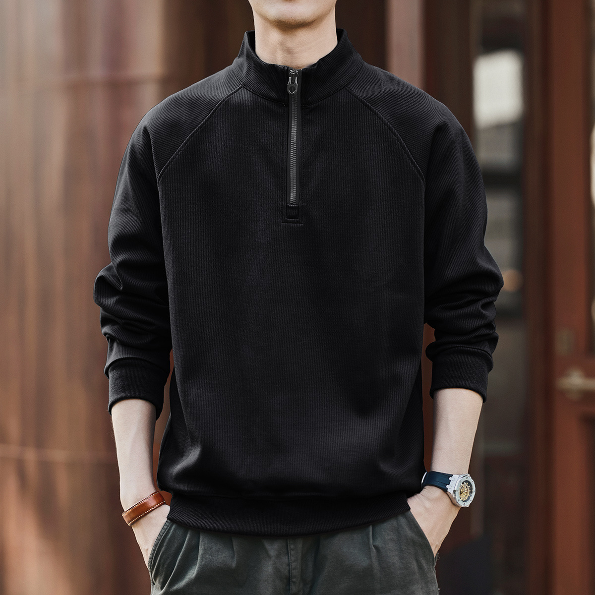 2025 American Retro Semi-zipper Stand-up Neck Sweater Men's Autumn And Winter Loose Casual New Sports Jacket_viptrois.com